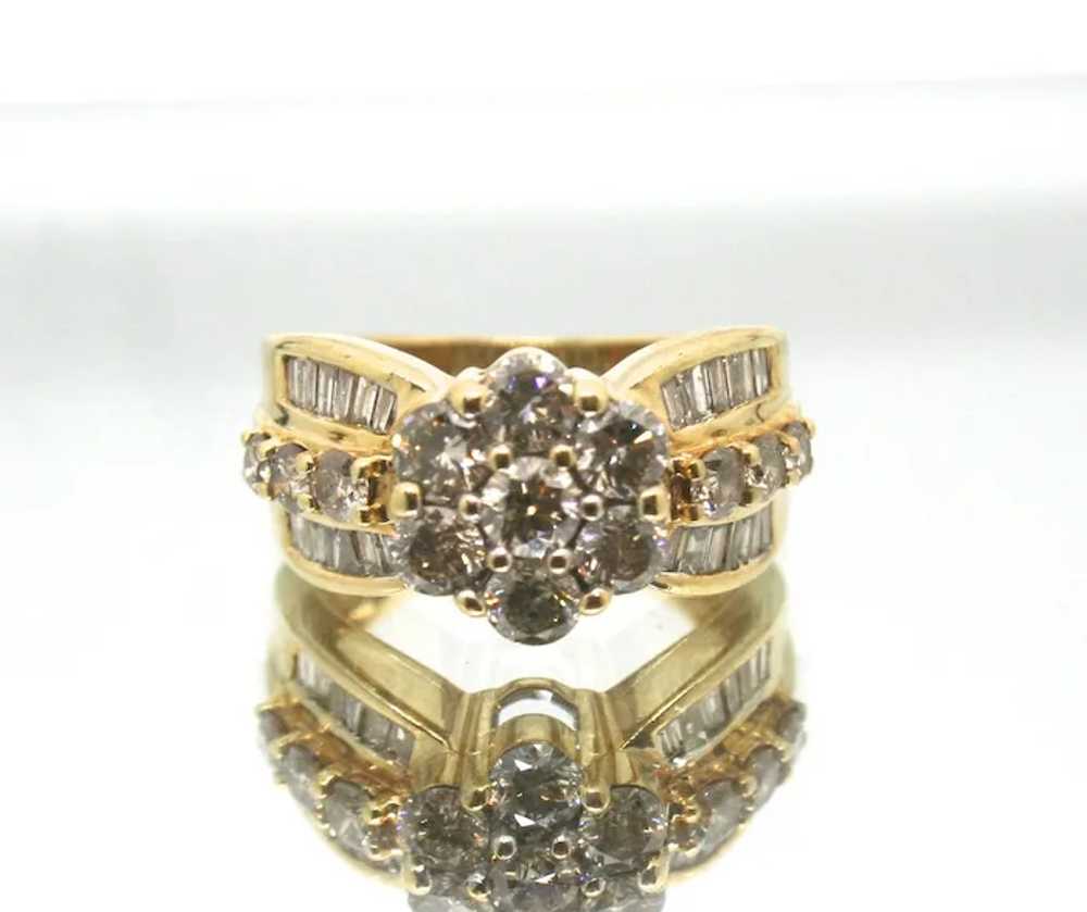 14K Solid Gold & 2.00+ TCW Diamond Cluster Ring - image 5