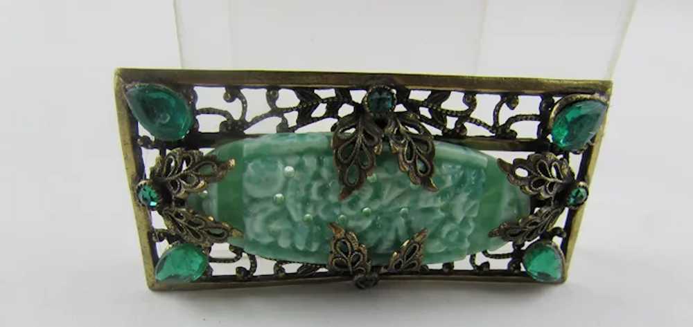 Peking Glass Vintage Pin With Green Crystal Accen… - image 10