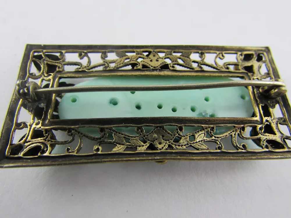 Peking Glass Vintage Pin With Green Crystal Accen… - image 11
