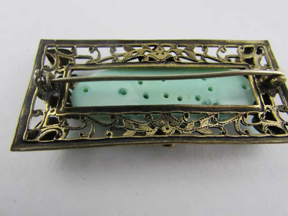 Peking Glass Vintage Pin With Green Crystal Accen… - image 7