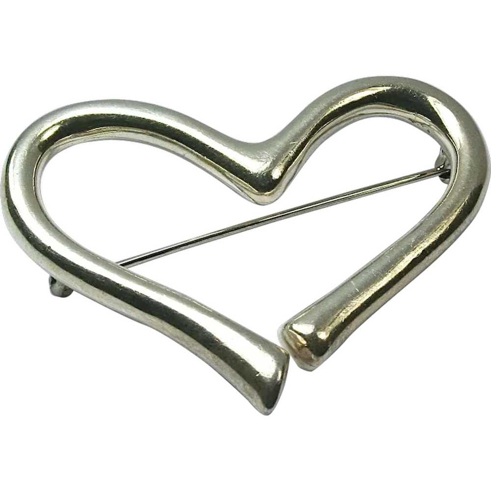 Sterling Silver Heart Brooch Pin - image 1