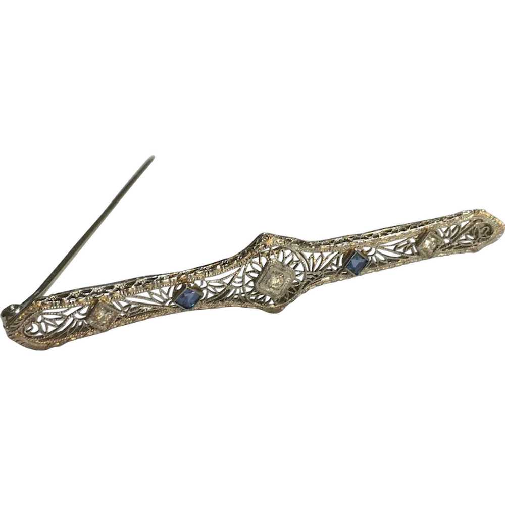 14k White Gold Diamond and Spinel Bar Brooch/ Pin - image 1