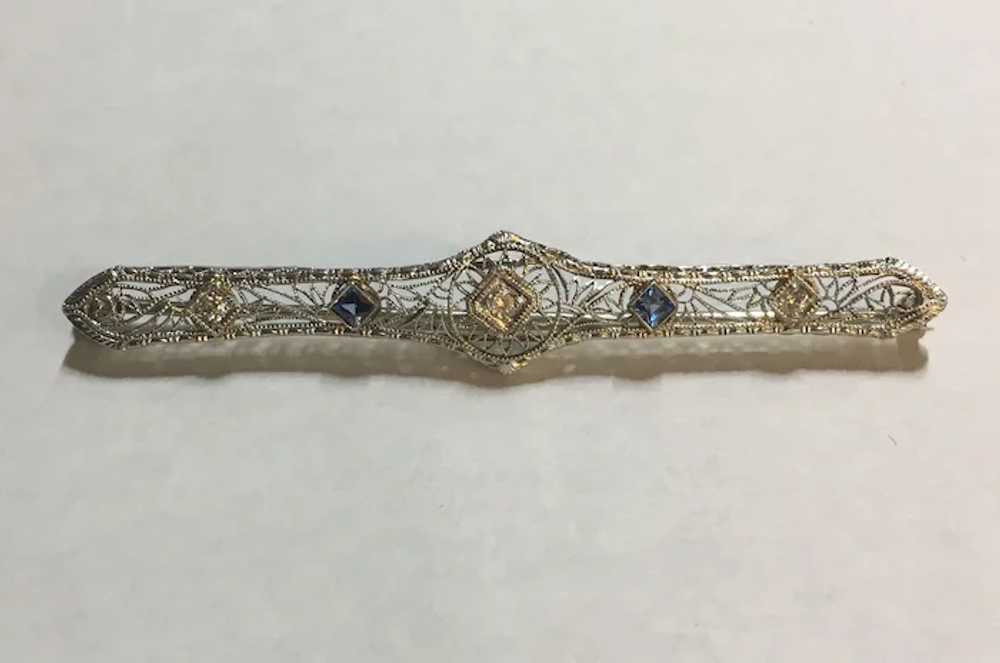 14k White Gold Diamond and Spinel Bar Brooch/ Pin - image 2