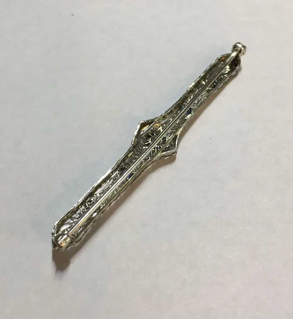 14k White Gold Diamond and Spinel Bar Brooch/ Pin - image 3