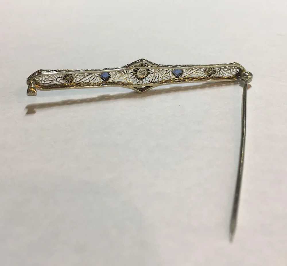14k White Gold Diamond and Spinel Bar Brooch/ Pin - image 4