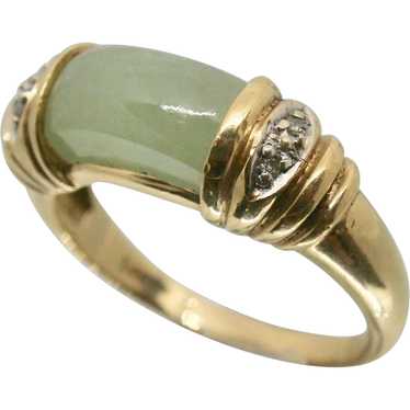 14k Solid Gold Jade & Diamond Accent Fine Ring