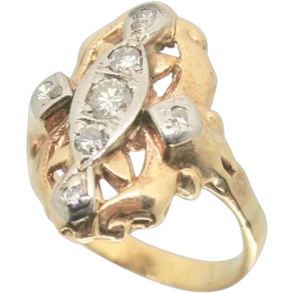 14k Gold Vintage Diamond Dinner Ring - image 1
