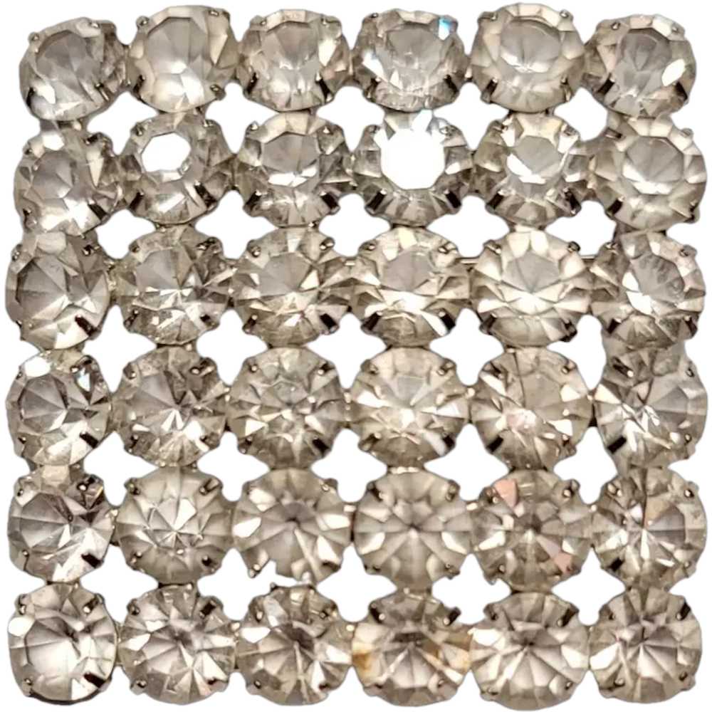 Silver Tone Square Clear Rhinestone Waffle Style … - image 1