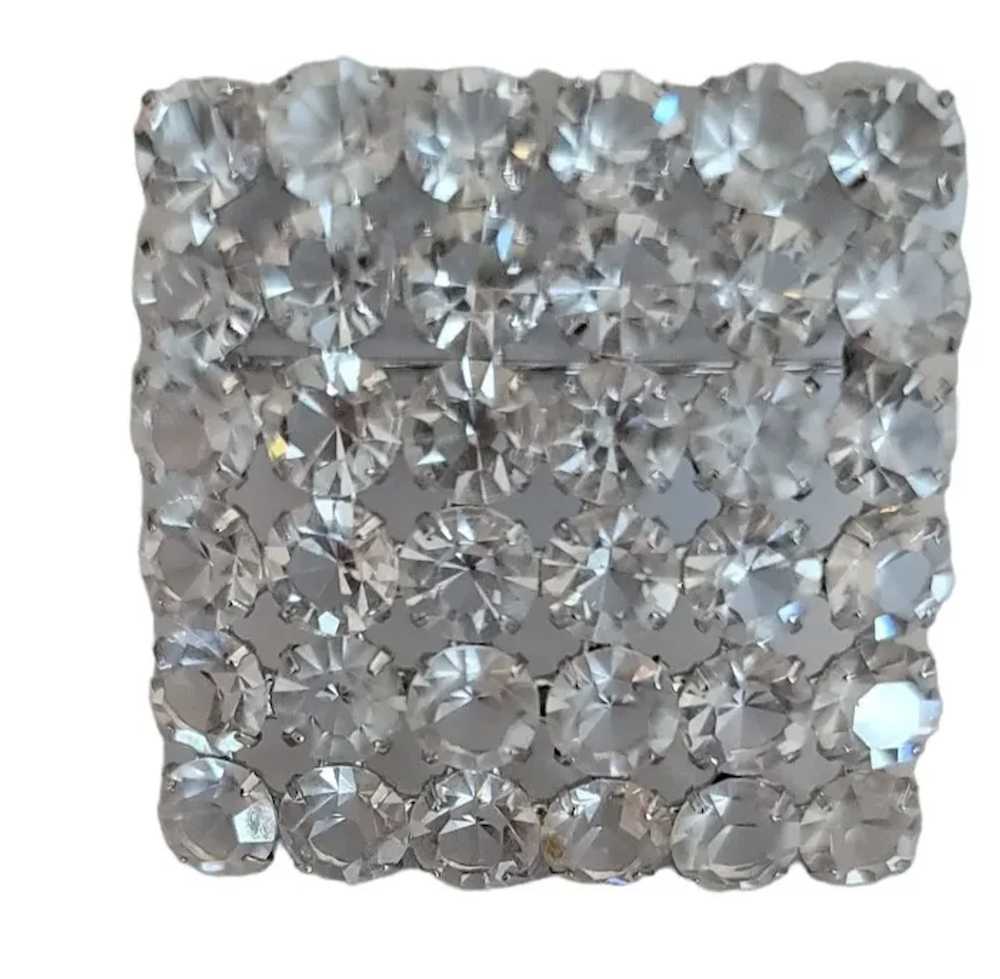 Silver Tone Square Clear Rhinestone Waffle Style … - image 2