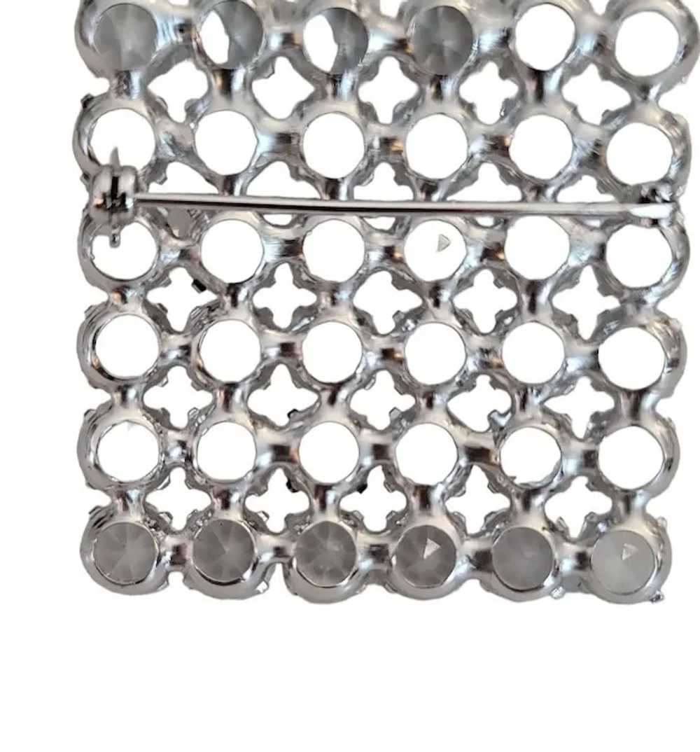 Silver Tone Square Clear Rhinestone Waffle Style … - image 3