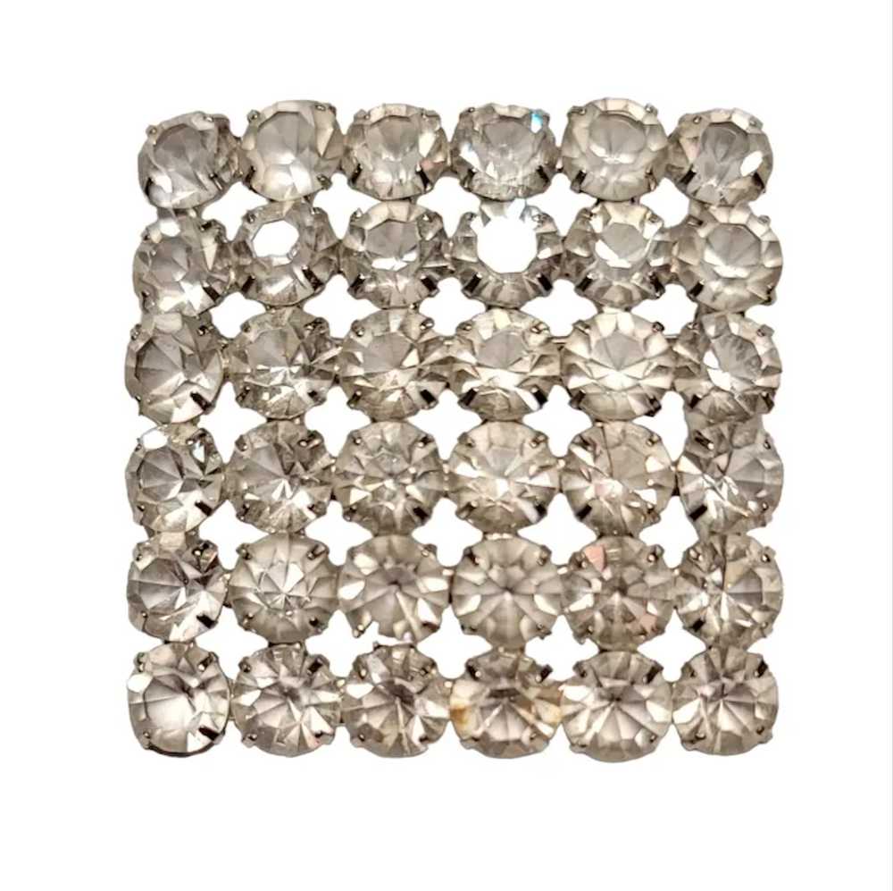 Silver Tone Square Clear Rhinestone Waffle Style … - image 5