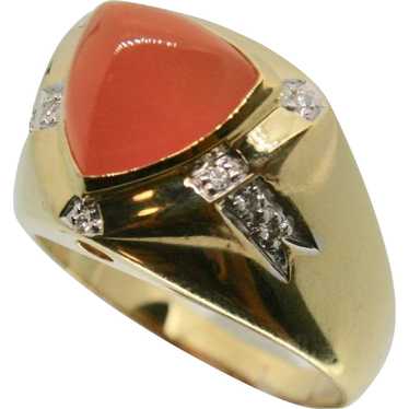 14k Solid Gold & Orange Tourmaline Fine Ring with… - image 1