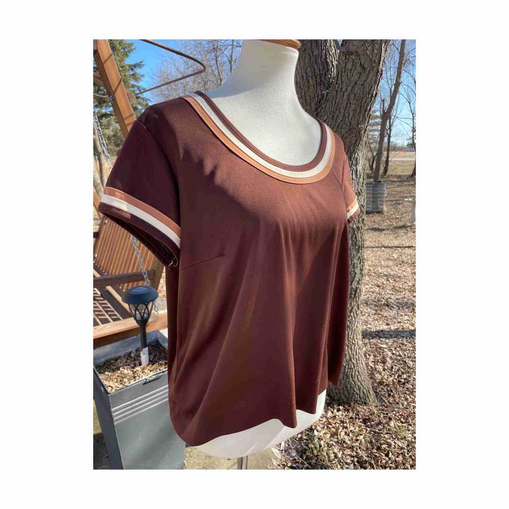 Vintage | 70s Brown Tee Shirt Contrast Stripes Co… - image 2