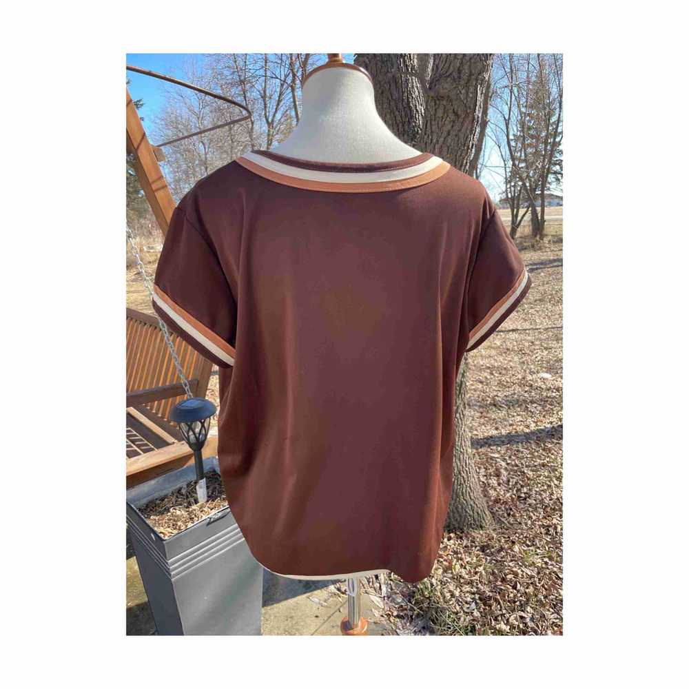 Vintage | 70s Brown Tee Shirt Contrast Stripes Co… - image 5