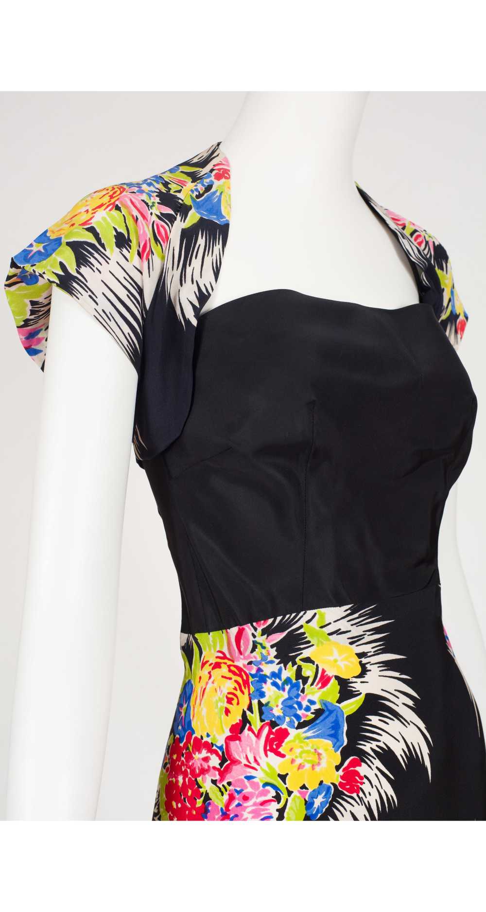 1940s Floral Black Silk Halter Dress & Shrug Set - image 3