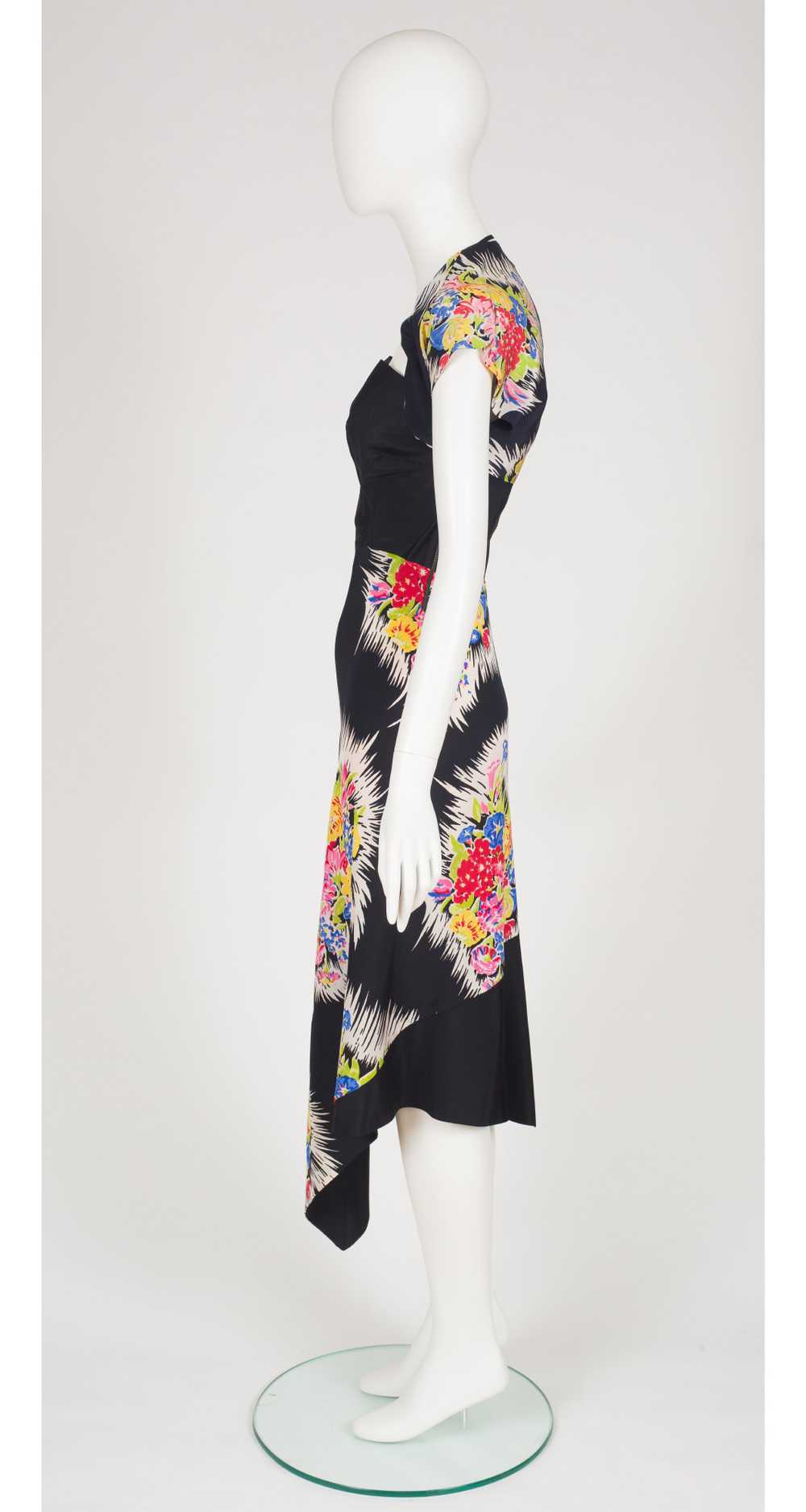 1940s Floral Black Silk Halter Dress & Shrug Set - image 5
