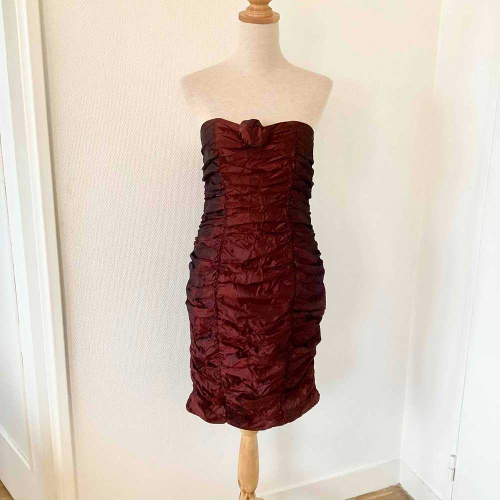 80's strapless dress - Bustier dress in burgundy … - image 2