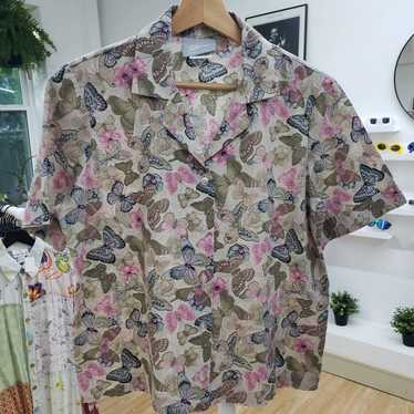 Unkwn Vintage Cute Butterfly Camp Collar Shirt - image 1