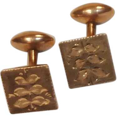 Small Gold Tone Decorative Motive Cuff Links