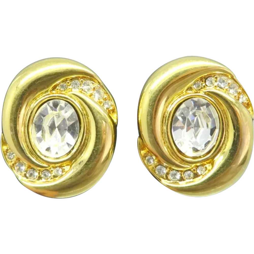 Napier Oval Gold Tone Rhinestone Clip-on Earrings - image 1