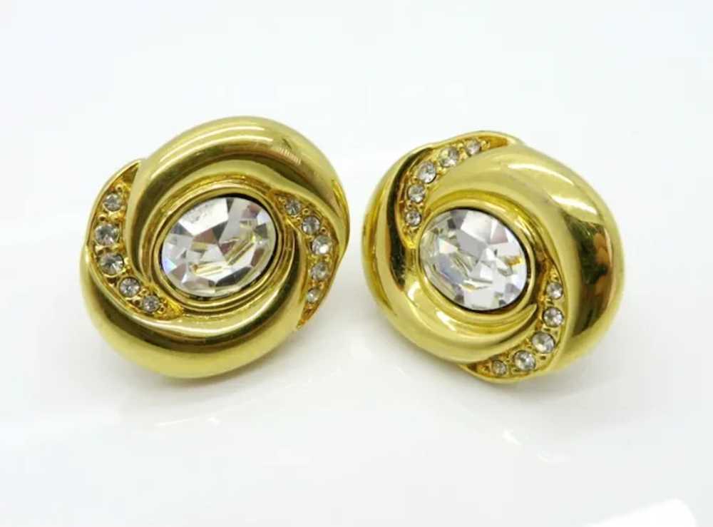 Napier Oval Gold Tone Rhinestone Clip-on Earrings - image 2