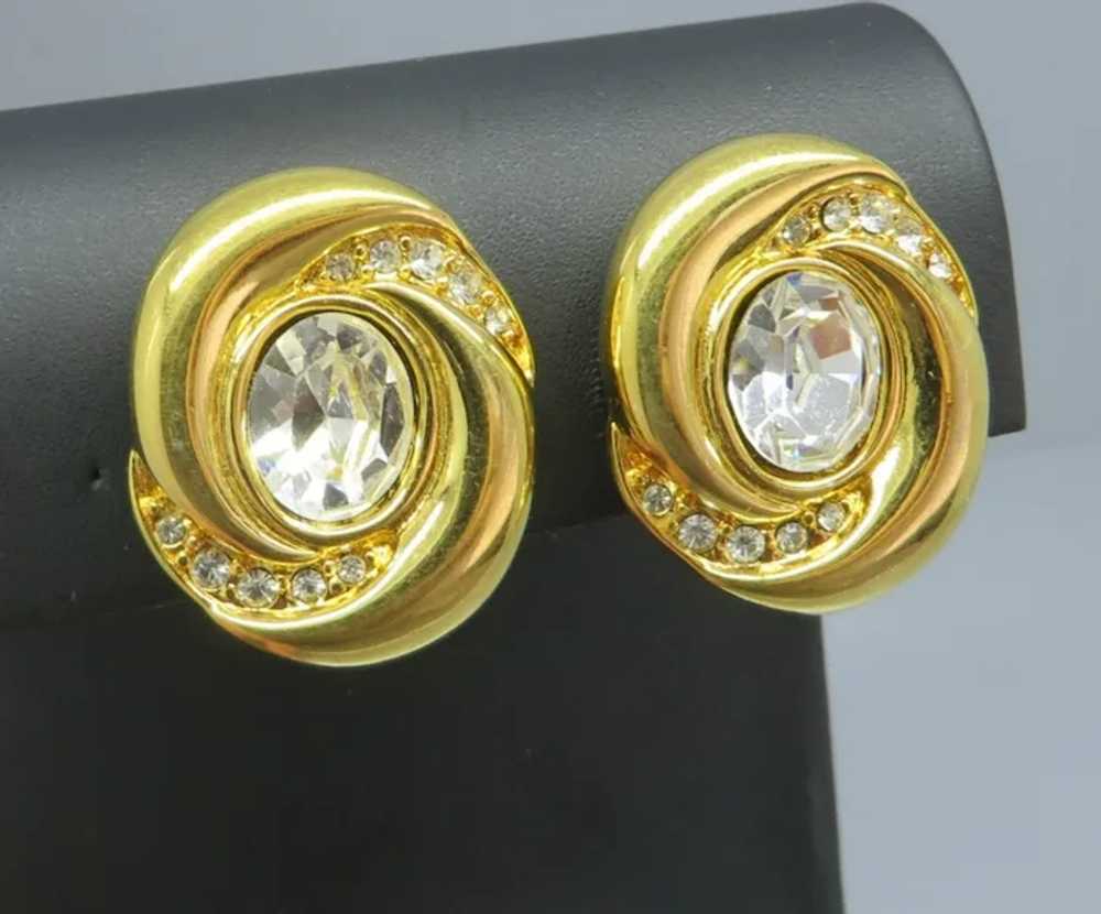 Napier Oval Gold Tone Rhinestone Clip-on Earrings - image 3