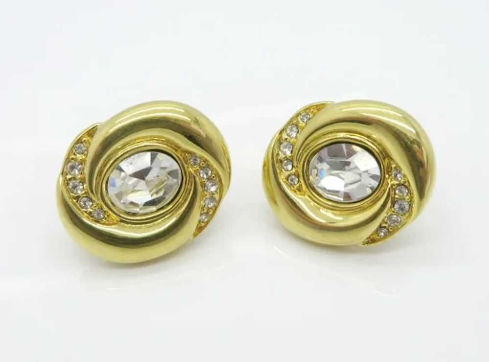 Napier Oval Gold Tone Rhinestone Clip-on Earrings - image 4