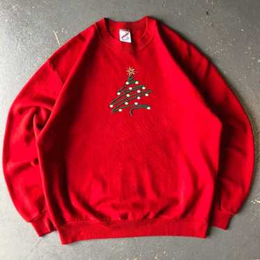 Jerzees 1990's cherry red Christmas tree crewneck