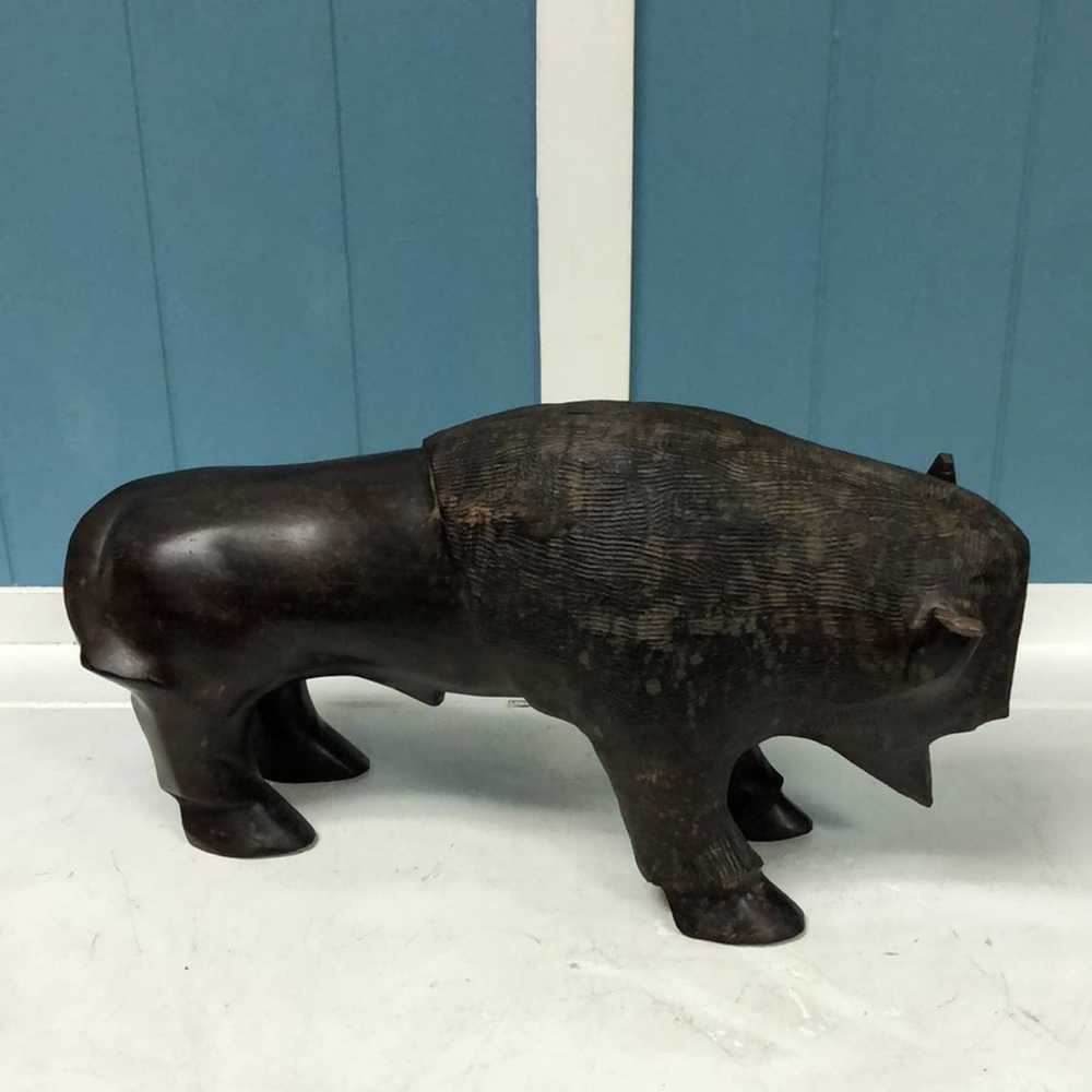 Vintage Buffalo Bison Large Ironwood Art Hand Car… - image 3