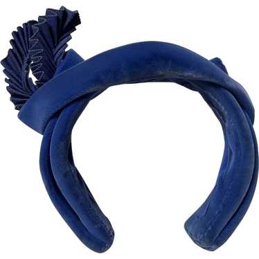 1940s Assymmetrical Blue Velvet Headband Cocktail… - image 1