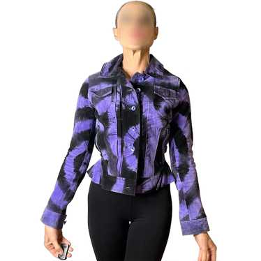 XS Tie Dye Seude Leather Jeans Jacket Short Coat … - image 1