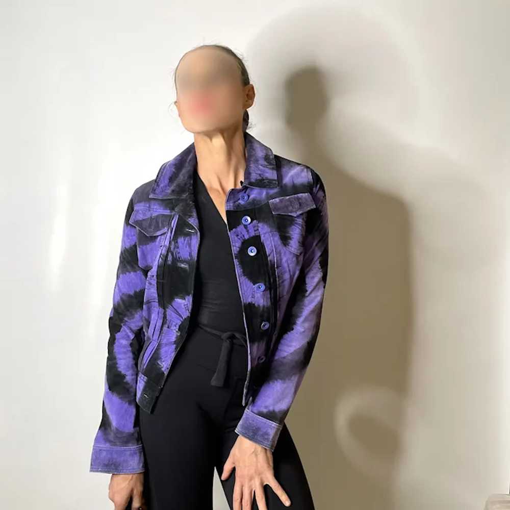 XS Tie Dye Seude Leather Jeans Jacket Short Coat … - image 4