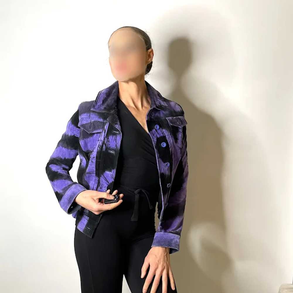 XS Tie Dye Seude Leather Jeans Jacket Short Coat … - image 8