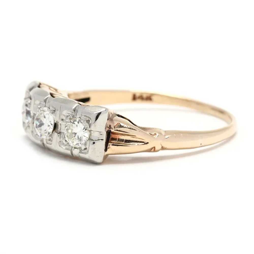 Vintage .35ctw Diamond Three Stone Ring, 14K Yell… - image 4