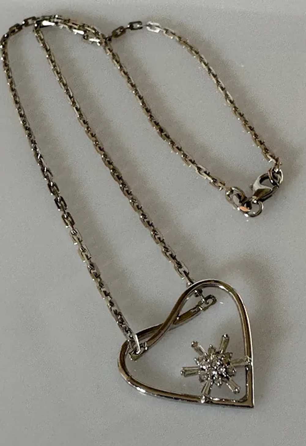 14K WG & Diamond Cluster Heart Necklace - image 3