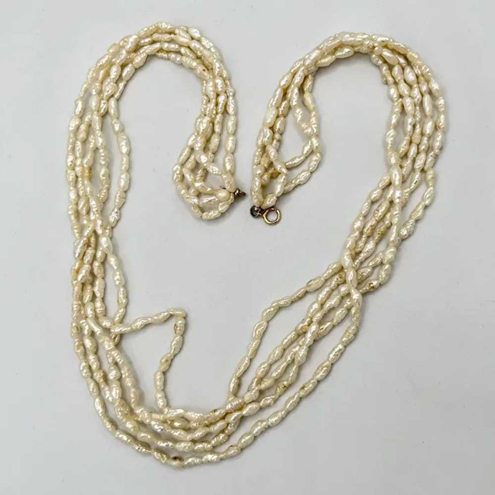 Vintage 5-Strand Freshwater Pearl Necklace with 1… - image 2