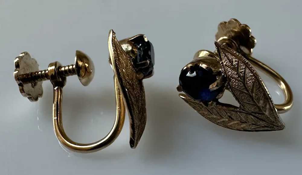 18K YG Non-Pierced Sapphire Earrings - image 5