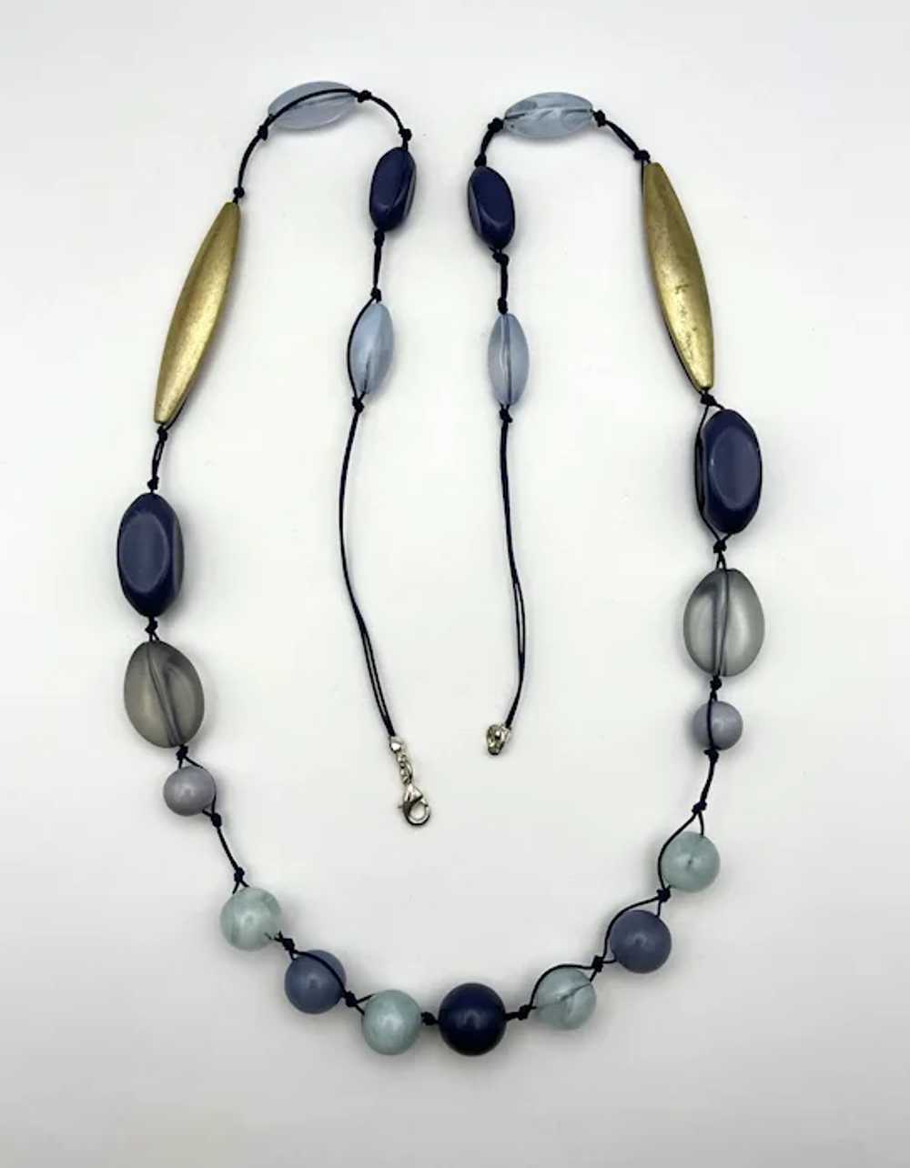 Blue and Gray Beaded Necklace with Pretty Goldton… - image 10