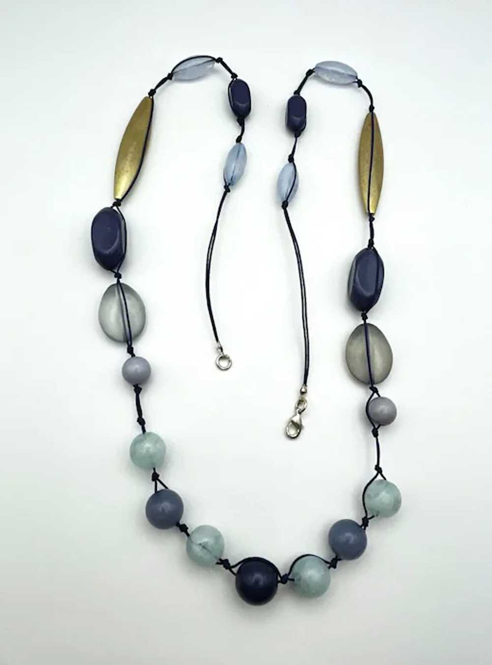 Blue and Gray Beaded Necklace with Pretty Goldton… - image 12