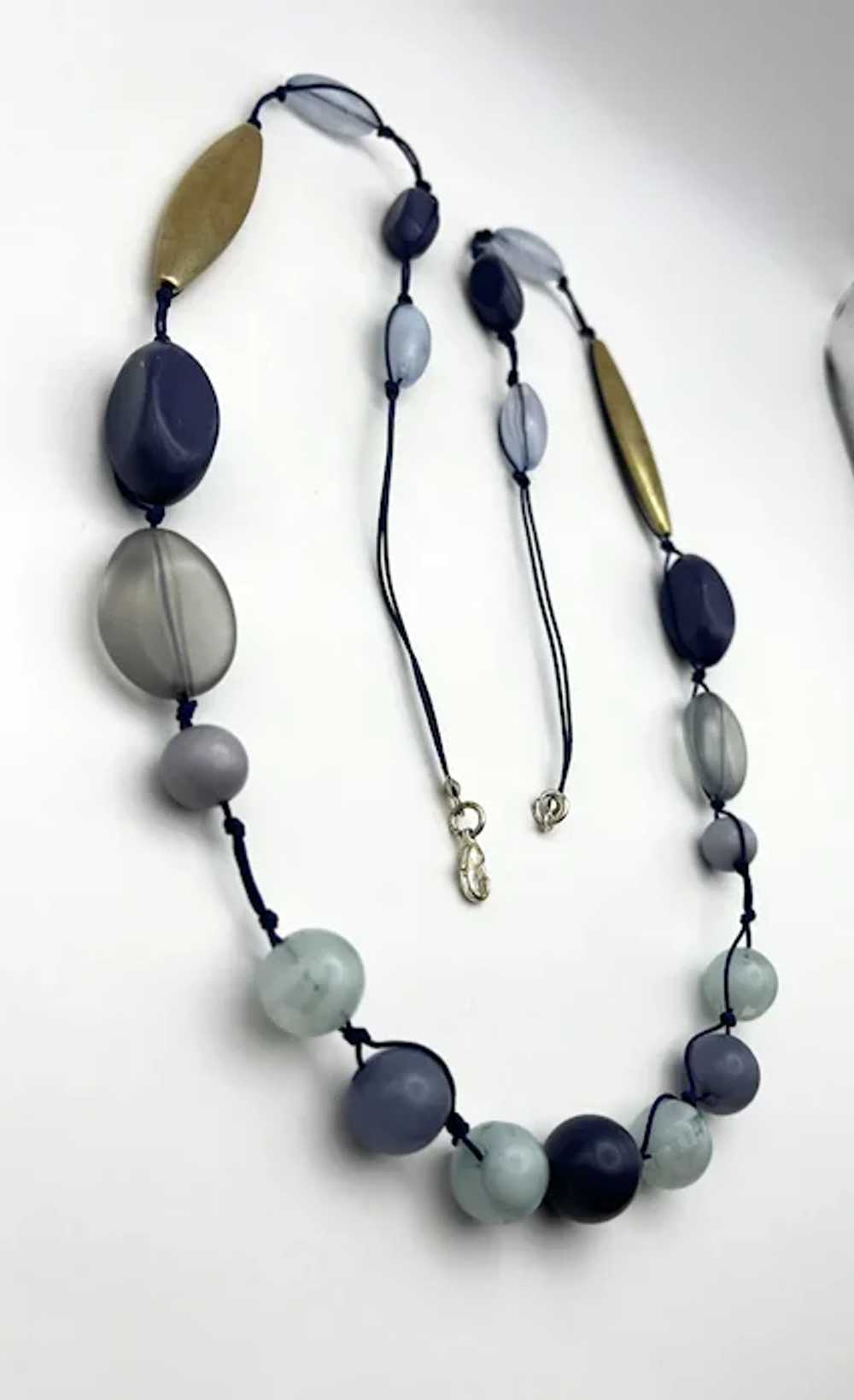 Blue and Gray Beaded Necklace with Pretty Goldton… - image 3