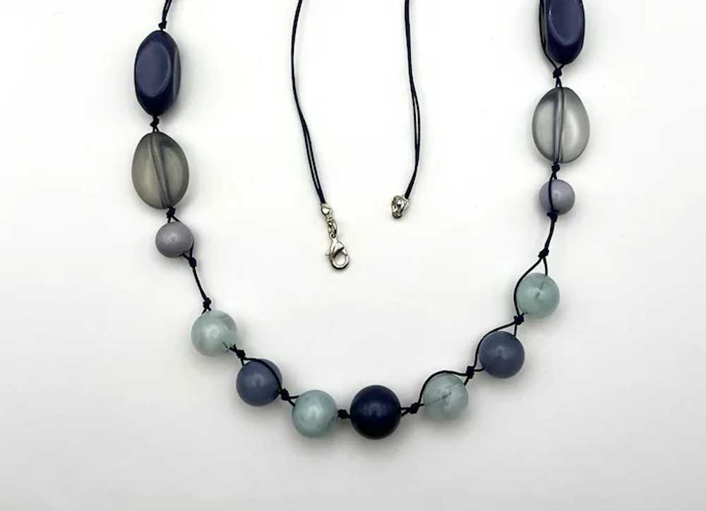 Blue and Gray Beaded Necklace with Pretty Goldton… - image 4