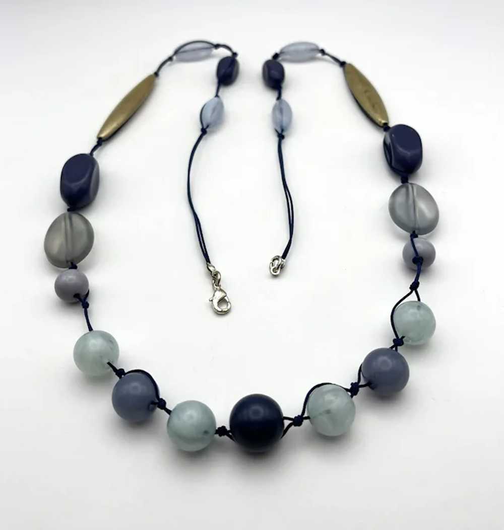 Blue and Gray Beaded Necklace with Pretty Goldton… - image 6