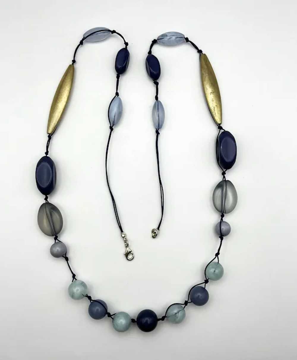 Blue and Gray Beaded Necklace with Pretty Goldton… - image 7