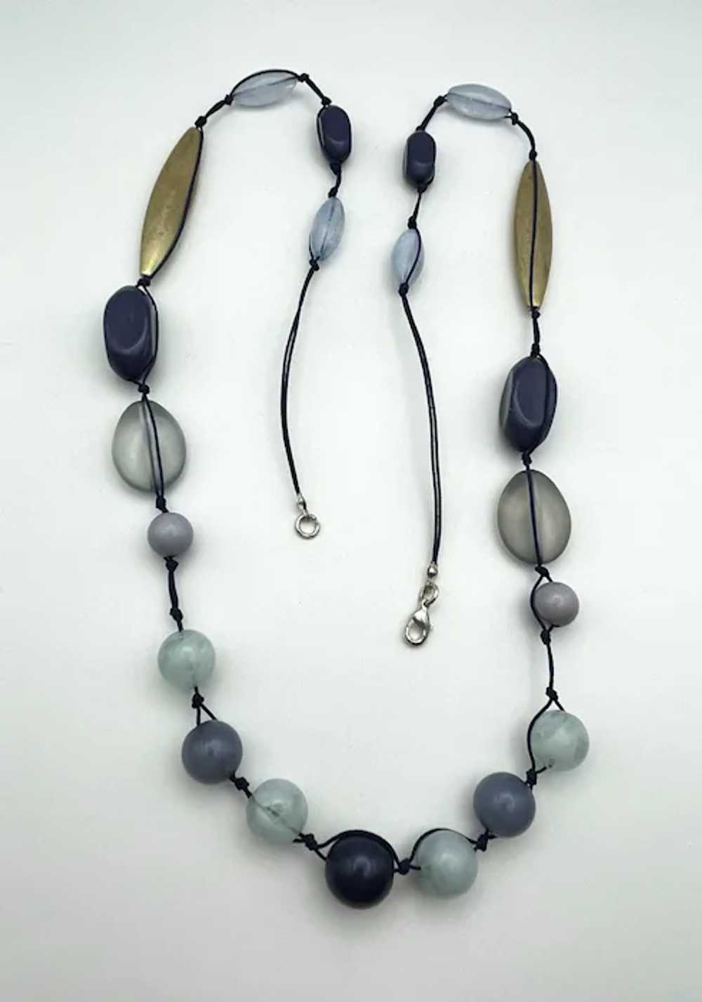 Blue and Gray Beaded Necklace with Pretty Goldton… - image 8