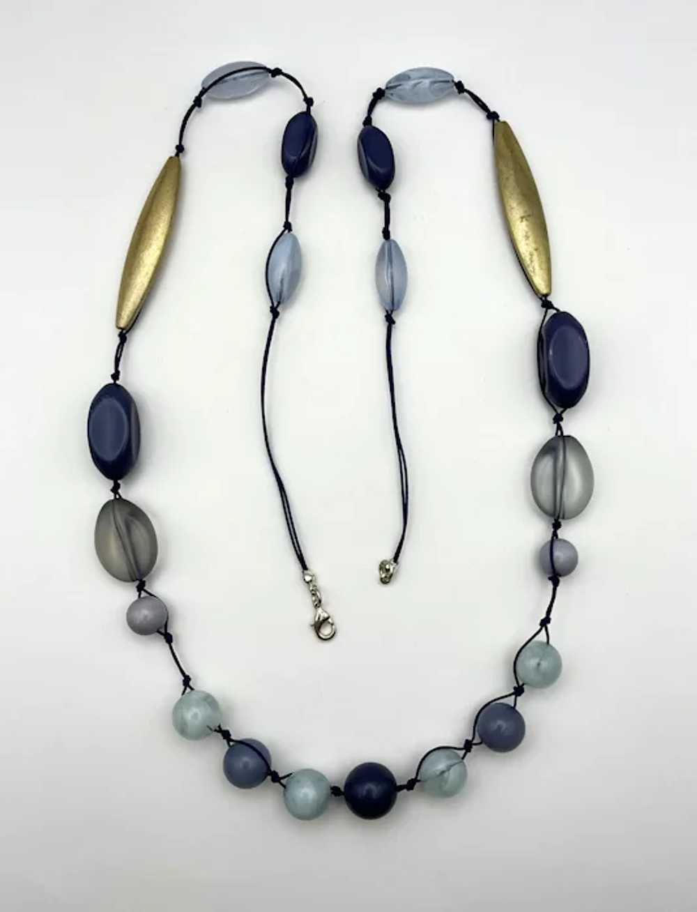 Blue and Gray Beaded Necklace with Pretty Goldton… - image 9