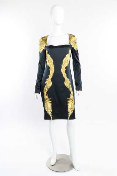 ROBERTO CAVALLI Baroque Wings Graphic Silk Dress