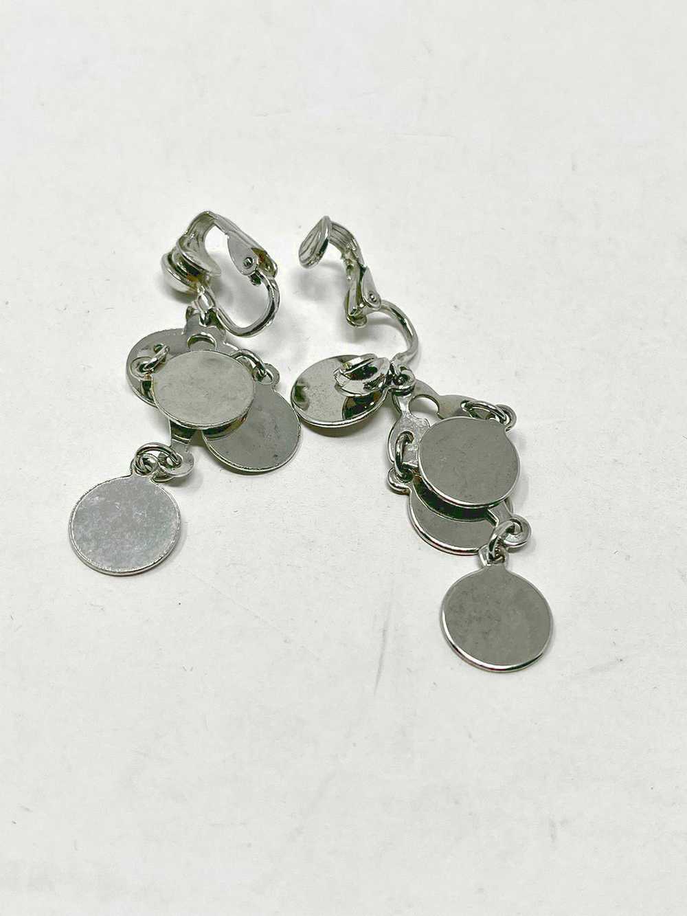 Vintage Silver Circles Dangle Clip On Earrings - image 2