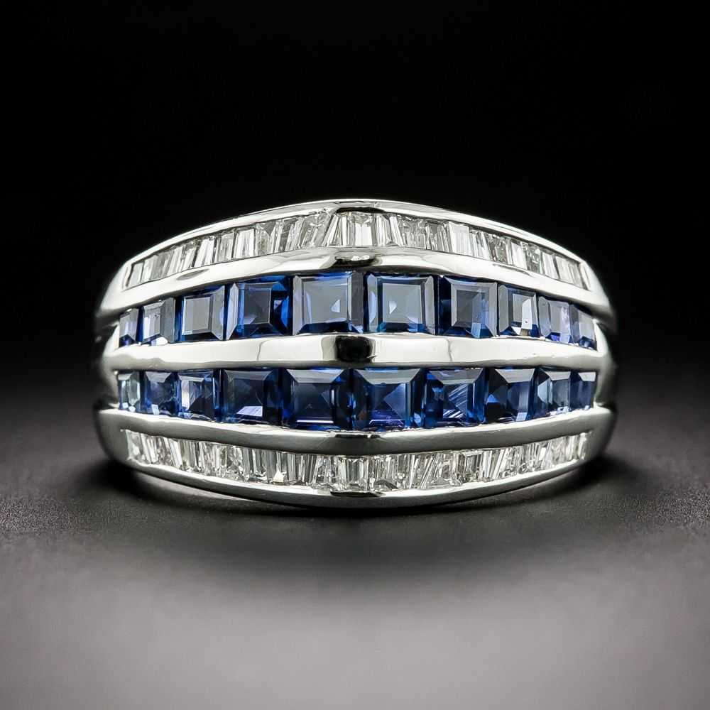 Estate Sapphire and Baguette Diamond Band Ring - image 1