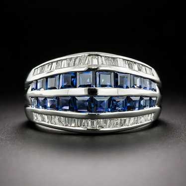 Estate Sapphire and Baguette Diamond Band Ring - image 1