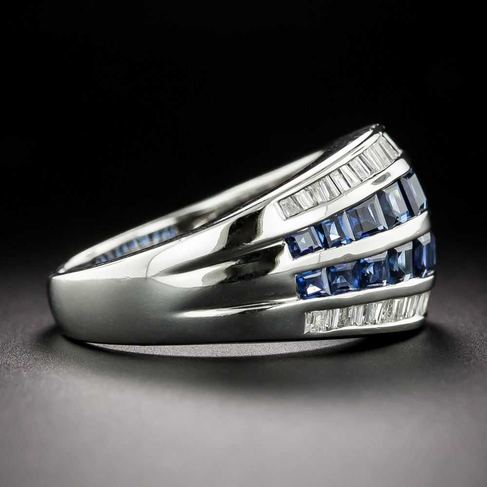 Estate Sapphire and Baguette Diamond Band Ring - image 2